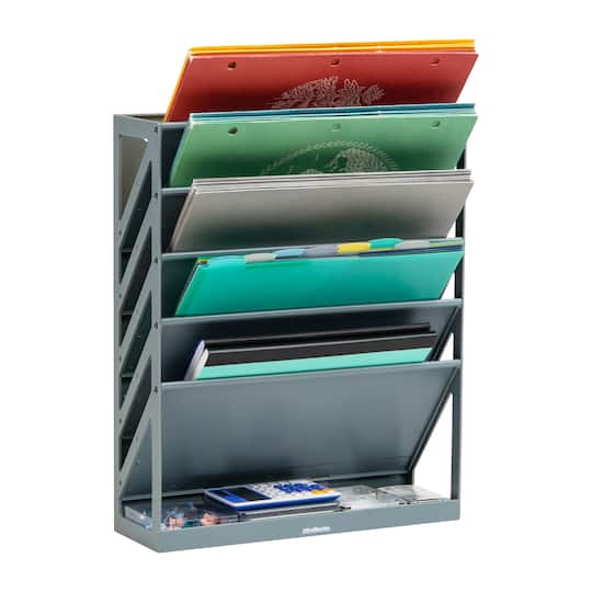 Mind Reader 5-Tier Vertical File Storage, Desktop Organizer, Wall Mount, Office, Plastic, Gray